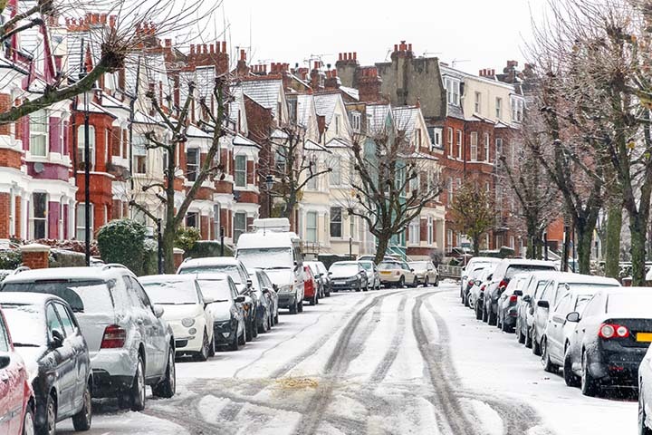 A snowy UK landscape showing what a cold winter in 2025 might look like